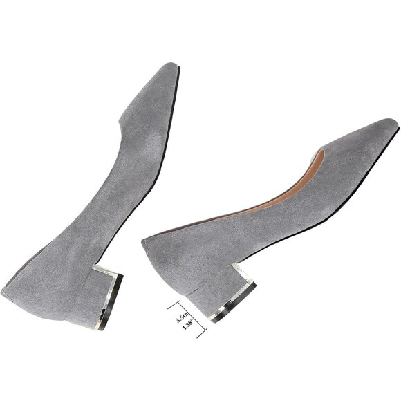 Women's Grey Suede Low Heels Stacked Block Heeled Causal Flats Pumps Shoes - Picture 4 of 7